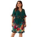 Large size women's 2020 explosions v-collar printed Bohemian holiday dress